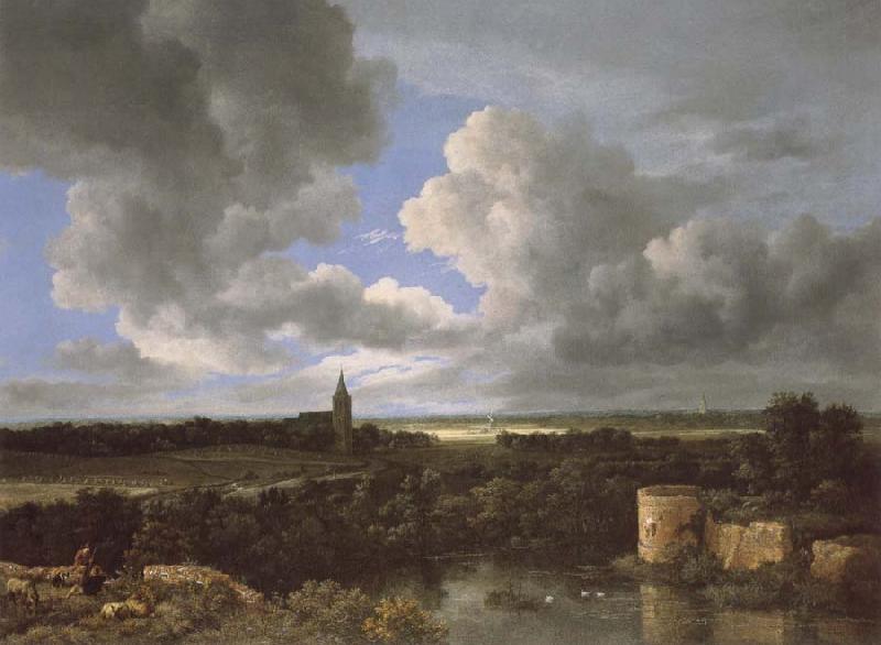 Jacob van Ruisdael A Landscape with a Ruined Castle and a Church Germany oil painting art